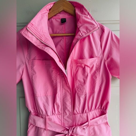 SHEIN Haute Zip Front Belted Jumpsuit Pink Sz S - Picture 8 of 10